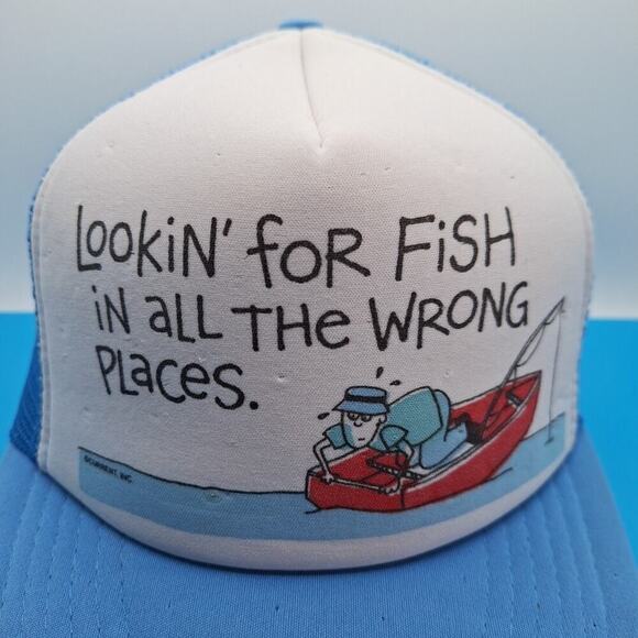 Vintage 80's LOOKING FOR FISH IN ALL THE WRONG PLACES Foam Front Snapback Hat - Picture 2 of 8